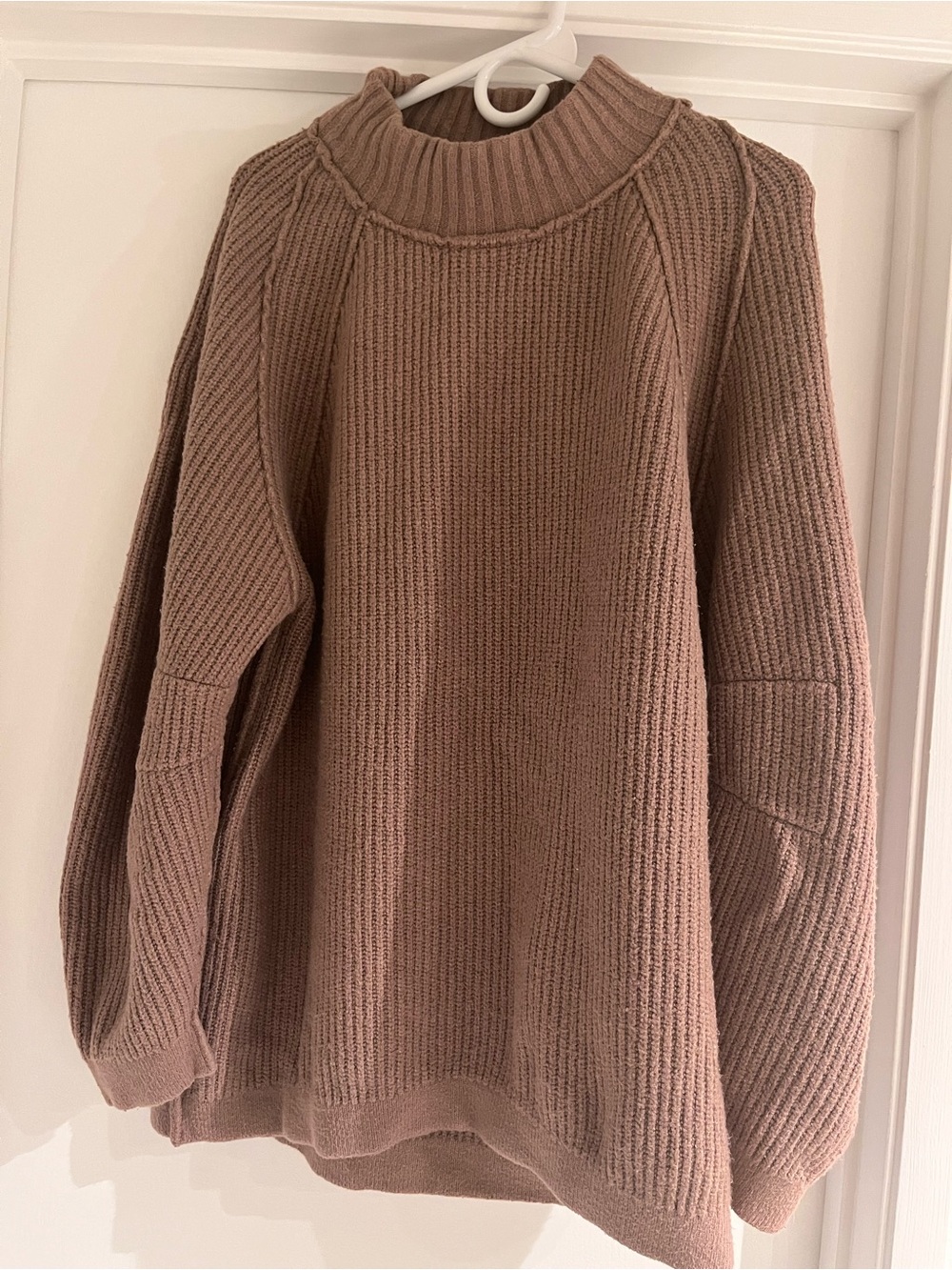 Free People Taupe Oversized Ribbed Mock Neck Sweater